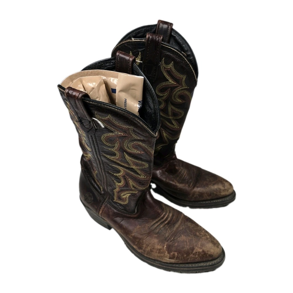 Double H Boots Mens 8.5 D Western Cowboy Brown Leather Work Riding Shaft DH3261